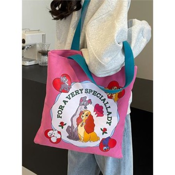 日系卡通帆布包女大容量通勤單肩托特包初中小學生上課手提書袋子