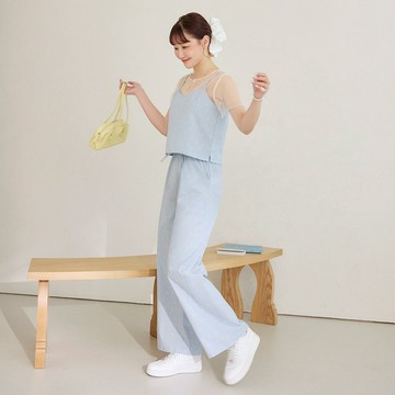 OB嚴選 純棉泡泡糖彩點細格紋鬆緊直筒寬褲 《BA7826》大尺碼/女裝/現貨