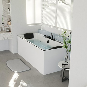 【快速出貨】 免運 可開發票 亞克力三裙邊簡約方形按摩沖浪浴缸酒店民宿智能成人家用黑邊裝飾~優樂悅