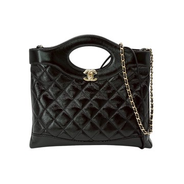 Chanel 31 Bag 油蠟羊皮淡金雙鍊手提斜背包-小(AS4853-黑)