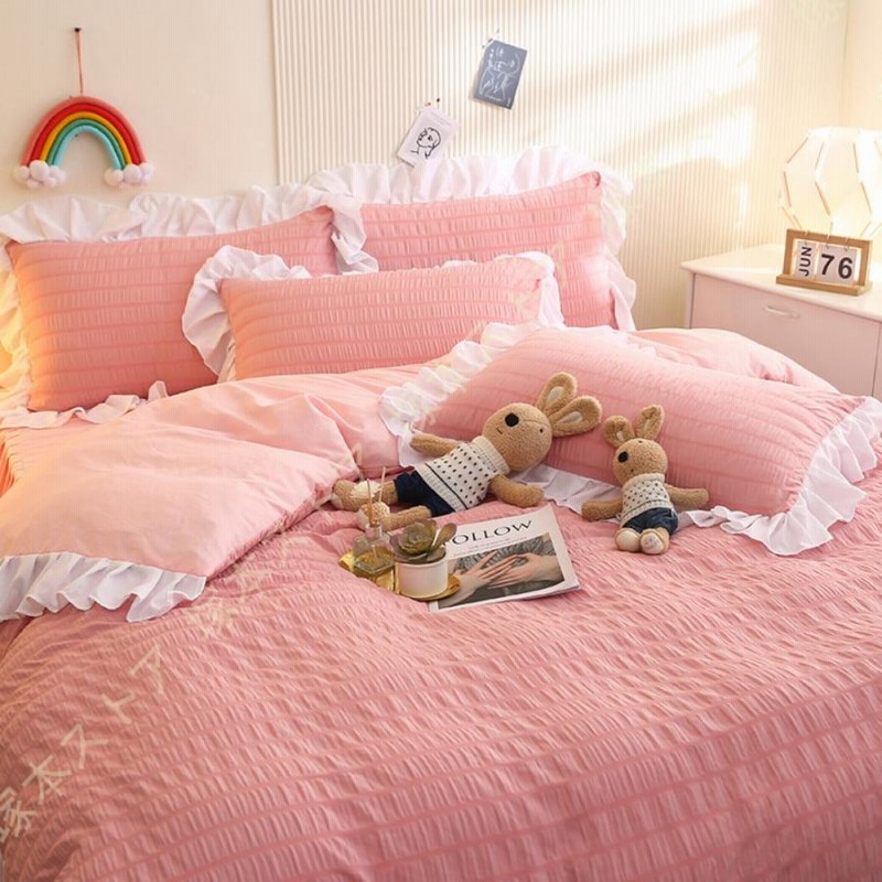 ピンク フリル セミダブルカバーセット綿100% ピンク フリル付き セミダブルカバーセット 掛布団カバー ボックス