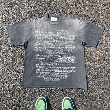 王有病工作室 10年老店！300克重磅短袖T恤涂鴉線條字母漸變灰