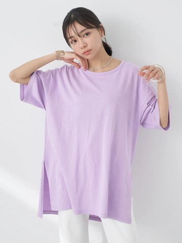 素面後開衩扭結設計純棉短袖T恤(1N32L1G0100) - earth music&ecology