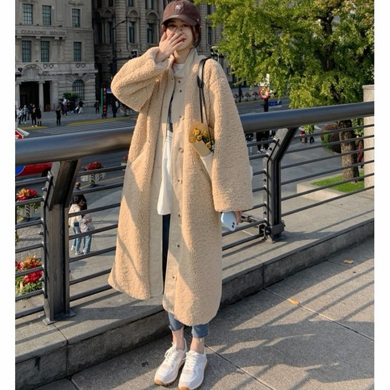 スタンドカラー レディース ボア アウター 冬 ロング シンプル カジュアル ゆったり オーバーサイズ 秋冬 通販 Lineポイント最大get Lineショッピング