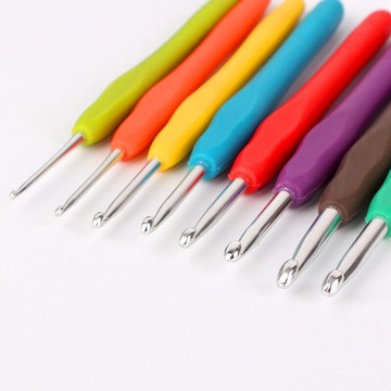 2支裝氧化鋁硅膠軟手柄彩色鉤針編織工具套裝毛線針勾針縫紉輔料