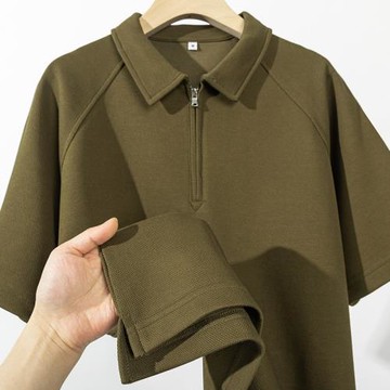軍綠！重磅珠地棉純色短袖polo衫簡約百搭夏季休閑親膚男女款上衣
