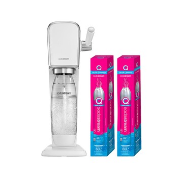 Sodastream 【快扣鋼瓶機型-鋼瓶3入組】ART｜拉桿打氣自動扣瓶氣泡水機(加碼鋼瓶X2+內含原箱X1 共3支鋼瓶)
