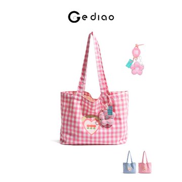 格調studio春季流行多巴胺穿搭格子帆布包包少女學院風單肩托特包