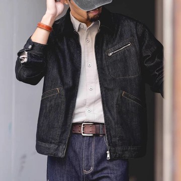 Wuluwear 美式底特律黑色牛仔夾克男2026春季新款vintage翻領休閒工裝外套