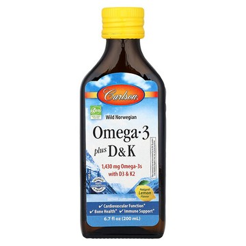 Carlson, Wild Norwegian，Omega 3 Plus D 和 K，天然檸檬味，6.7 液量盎司（200 毫升）