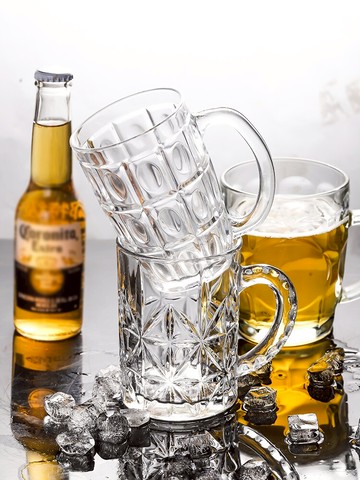 玻璃啤酒杯帶把網紅德國扎啤杯茶杯家用超大號水晶杯泡茶杯水杯子