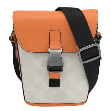 COACH C3134 TRACK 經典C字印花撞色休閒斜背包.白/橘