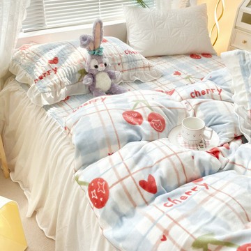 冬天床上牛奶絨四件套冬季珊瑚絨床單被套法蘭絨雙面加絨床蓋床裙