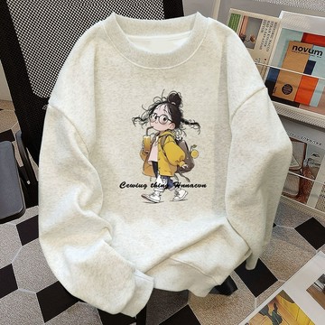 免運 秋冬女裝 韓系 圓領長袖衛衣 加絨刷毛大學t oversize 中大尺碼 寬鬆大學t長袖 寬版刷絨大學t 2321