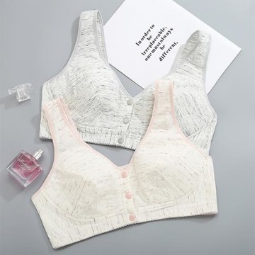 媽媽內衣文胸女純棉彩棉老人胸罩中年無鋼圈前扣中老年大碼背心式