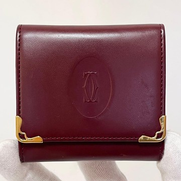 正品 Cartier 卡地亞 零錢包 零錢袋 皮夾 酒紅色 二手 日本直送