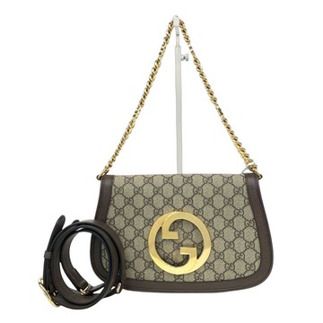 gucci棕色老花金鍊logo肩背側背包