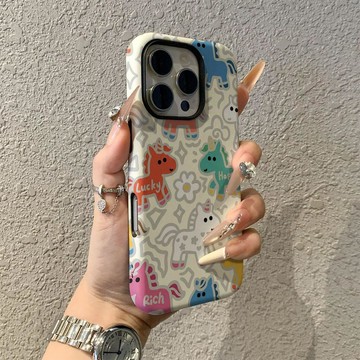彩色小馬適用蘋果17promax手機殼iPhone16pro卡通15pro女13可愛14