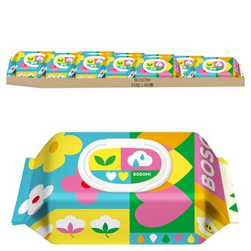 BOSOMI 寶舒美濕紙巾 繽紛花園 Set 弱酸性PH值 10階段純水 韓國素食認證  1入  10包