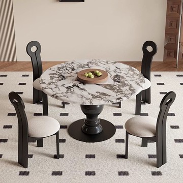 公司貨 超低價 法式寶格麗大理石圓餐桌小戶型家用中古風水葫蘆現代輕奢網紅 快速發貨