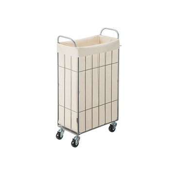 【日本霜山】窄型不鏽鋼折疊洗衣籃(附輪)-36L--米白