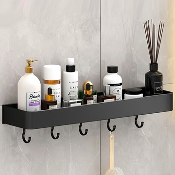 浴室置物架 黑色有鈎  40cm  黑色  1入