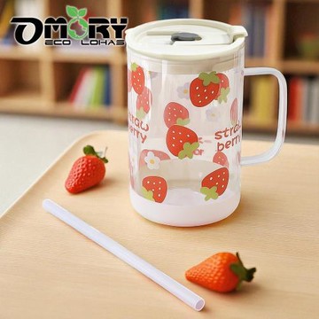 【OMORY】果漾玻璃把手吸管杯650ml