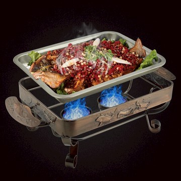 烤魚盤商用長方形家用烤魚爐海鮮大咖盤銅色酒精爐架中式碳烤魚爐