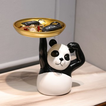 熊貓收納托盤擺件創意茶幾桌面客廳工藝品裝飾品進門口玄關首飾盤
