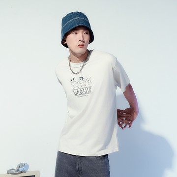 CACO-MIT 蠟筆小新單色線稿印花短T-男女共穿【J1SC511】