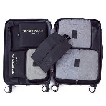 旅行收納七件組  衣物包S(30 x 27 x 12cm) + M(30 x 20 x 11cm) + L(40 x 30 x 14cm) + 洗滌袋M(28 x 26cm) + L(34 x 27cm) + 束口袋(26 x 17cm) + 手提鞋袋(35 x 21 x 11c