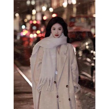 高個子女大碼燕麥色呢子大衣加長版到腳踝超長款178毛呢外套