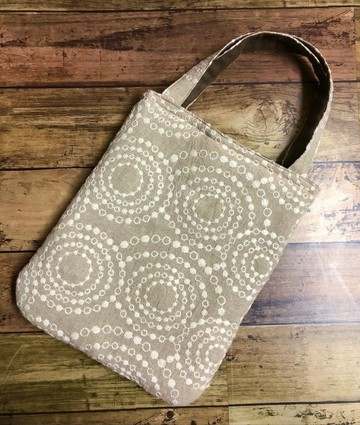 亞麻雙面隱形口袋手提包 圓形刺繡 訂製款