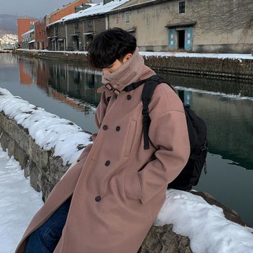 冬季雙排扣毛呢大衣男中長款呢子風衣男寬松韓系潮流羊羔毛外套