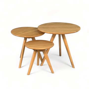 丹麥北歐風 白橡木 全實木 三腳 小茶几 邊几 Tripod Coffee Table 三件套組 TTB008