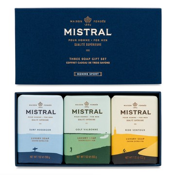 美國 Mistral 奢華香水皂 沐浴香皂禮盒（香水香氛肥皂香氛皂沐浴皂 男性男士男生古龍水古龍皂香皂組 男沐浴乳沐浴露