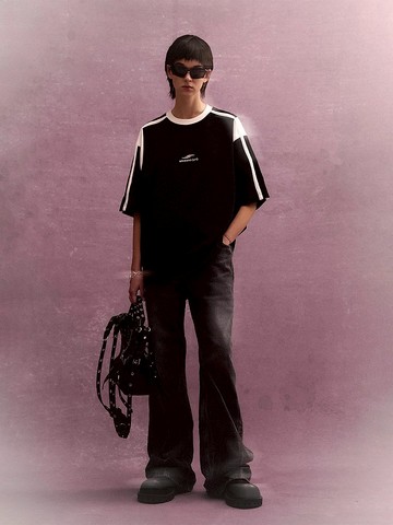 Unvesno (UN) 重磅305g夏季運動槓條復古感刺繡插肩短袖 SWS-1646