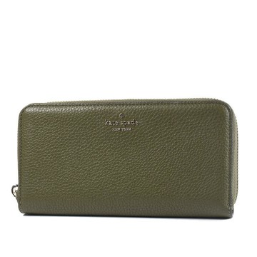 KATE SPADE Lena 荔枝紋後置物拉鍊長夾-藻綠
