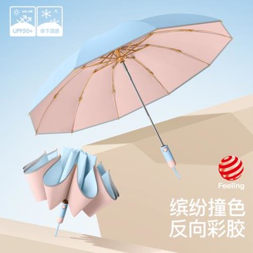 全自動折疊反向彩膠女男晴雨兩用防曬防紫外線加大結實抗風遮陽傘