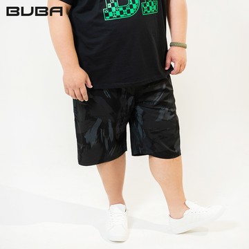 【BUBA大尺碼】黑色漆彩滿版印花鬆緊腰彈性短褲2L~6L 11533-88 11534-88