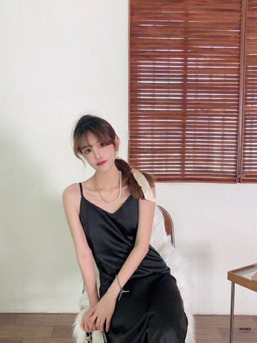 連身裙絲質小黑裙性感長款內搭打底長裙小可愛【聚物優品】