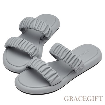 【Grace Gift】甜蜜女孩雲朵雙帶軟Q腳墊拖鞋 淺藍