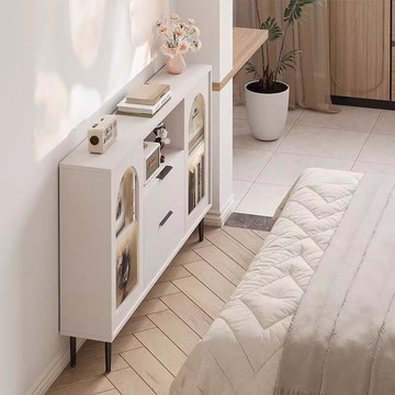 免運 奶油風臥室電視櫃高款收納儲物櫃一體極窄房間超薄電視機櫃小戶型115-SFY 保售後 快速出貨