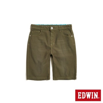 EDWIN 男裝 冰河玉 迦績JERSEYS 合身丹寧短褲-墨綠色