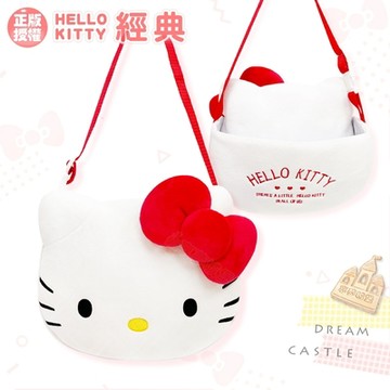 享夢城堡 居家汽車頭型置物桶掛袋-HELLO KITTY 經典絨毛-紅