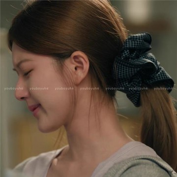 許我耀眼趙露思許妍同款多層格子大腸發圈女2025年新款丸子頭發飾