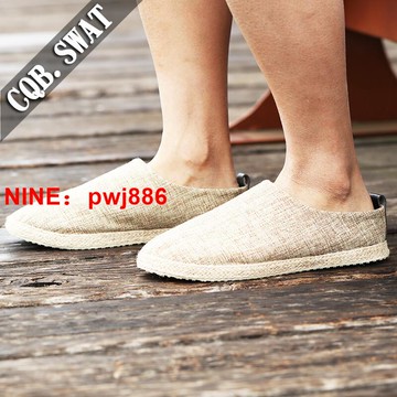 [台灣公司貨 可開發票]透氣潮流男鞋亞麻布鞋男休閑鞋帆布鞋一腳蹬懶人鞋豆豆鞋板鞋