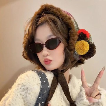 🔥臺灣出🔥費爾島復古毛絨毛球針織耳罩女款冬季保暖防風護耳氛圍感耳捂子潮