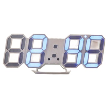 3D數字時鐘 帶時間顯示、亮度控制、鬧鐘、USB充電  白底藍字
