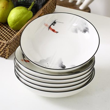 釉中彩加厚陶瓷盤子套裝家用菜盤四方盤4個6個圓盤深盤湯盤深口碟